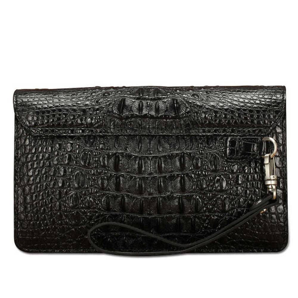 Mens Genuine Crocodile Skin Leather Clutch With Wrist Strap