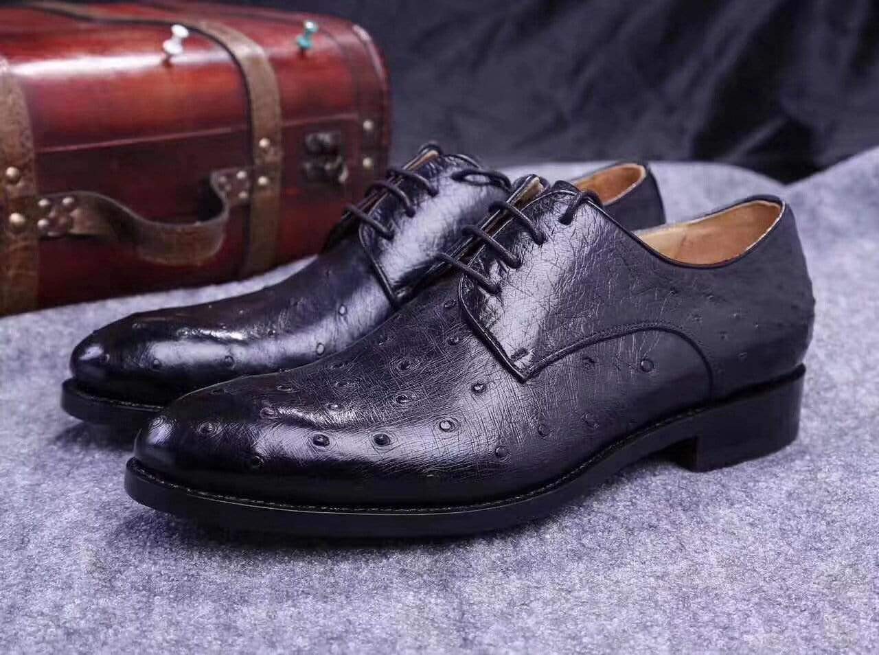 Crocodile Shoes Mens Genuine Ostrich Leather Captoe Derby Shoes