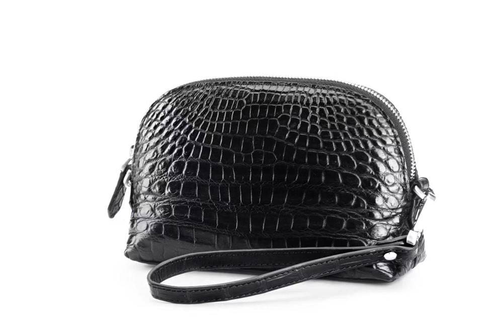 Mens Half Round Cross Body Clutch Bag With Wrist Handle Genuine Crocodile Leather Cell Phone Chain Shoulder Purse For Shopping And Travel