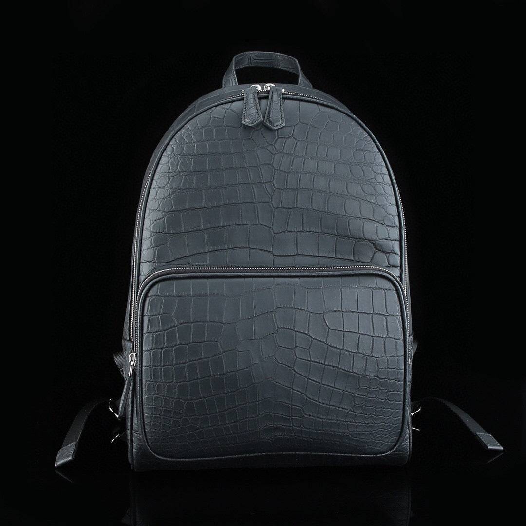 Preorder Large Matt Crocodile Leather Backpack Black