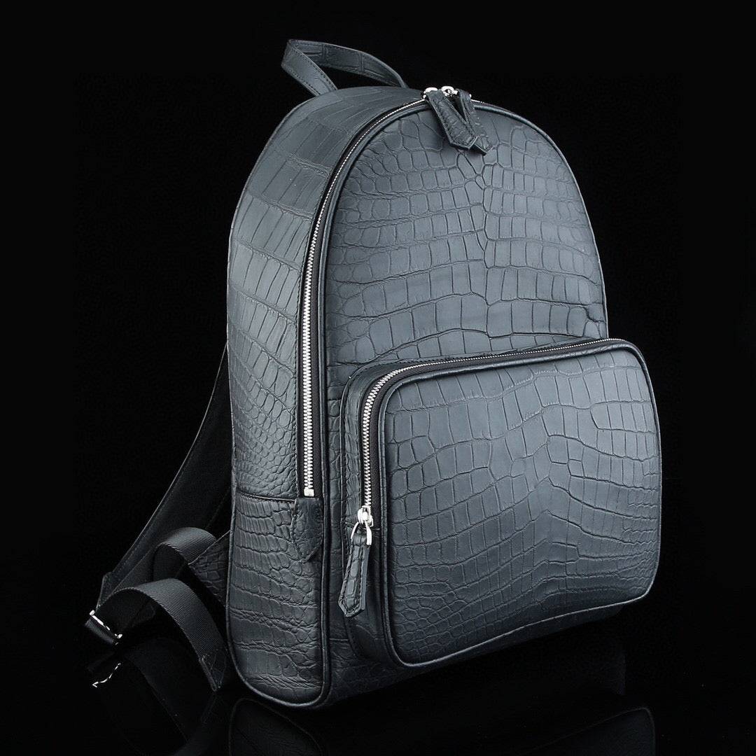 Preorder Large Matt Crocodile Leather Backpack Black