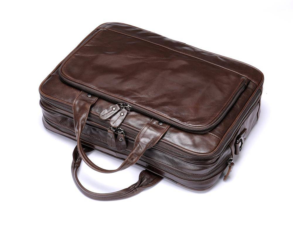 Mens Leather Briefcase 14"Laptop Large Volume Multi-Functional Business Bags