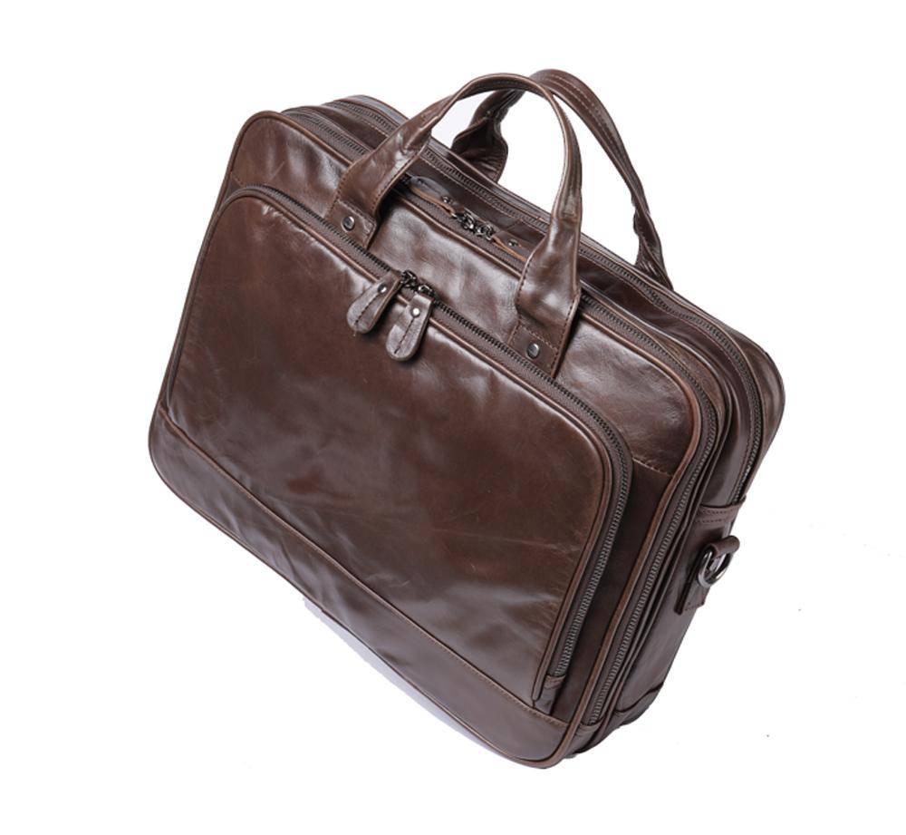 Mens Leather Briefcase 14"Laptop Large Volume Multi-Functional Business Bags