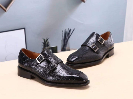 Preorder Crocodile Shoes Mens Shoes Crocodile  Leather Monk Double Strap Dress Shoes,Goodyear Sole