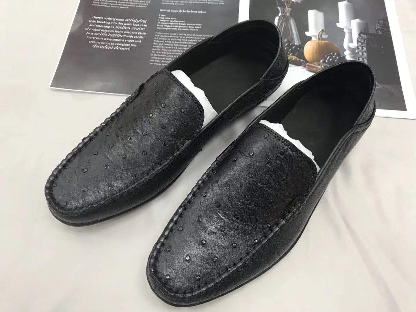 Crocodile Shoes Mens  Slip On Casual Fashion Ostrich Leather Penny Loafer Shoes Black