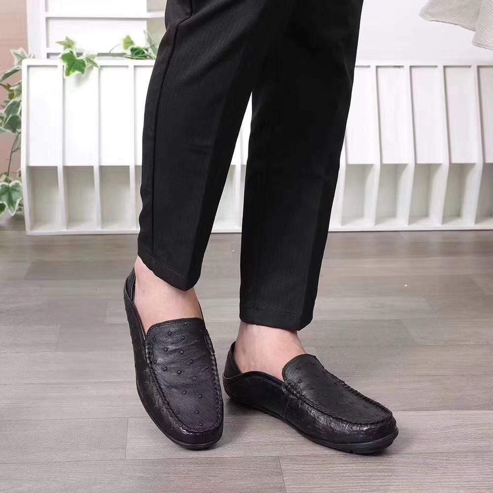 Crocodile Shoes Mens  Slip On Casual Fashion Ostrich Leather Penny Loafer Shoes Black