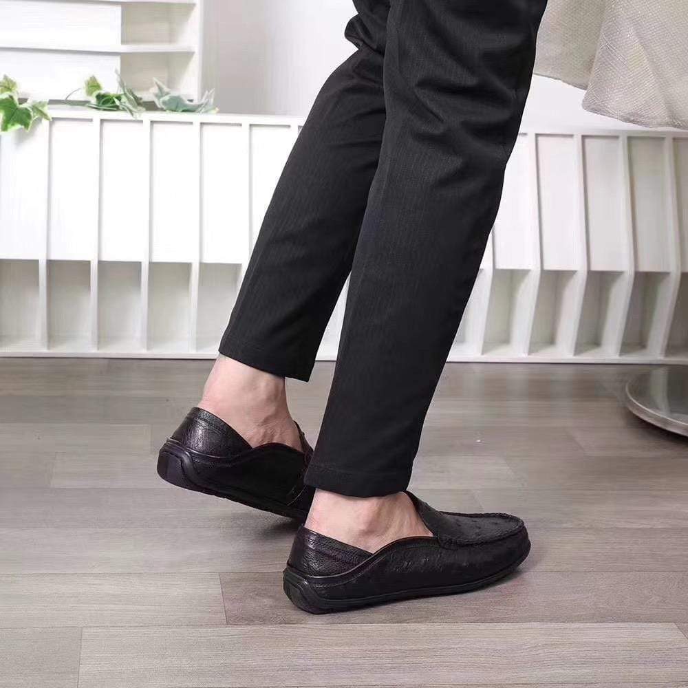 Crocodile Shoes Mens  Slip On Casual Fashion Ostrich Leather Penny Loafer Shoes Black