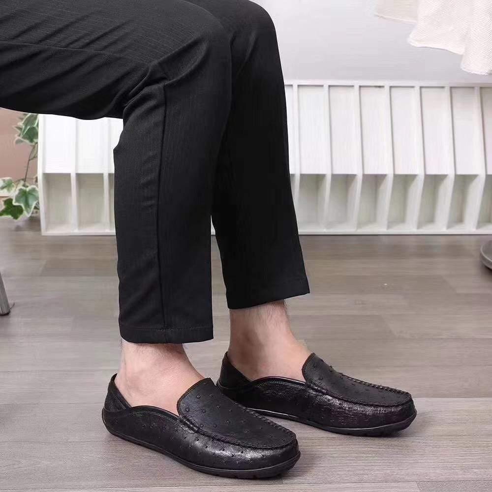 Crocodile Shoes Mens  Slip On Casual Fashion Ostrich Leather Penny Loafer Shoes Black