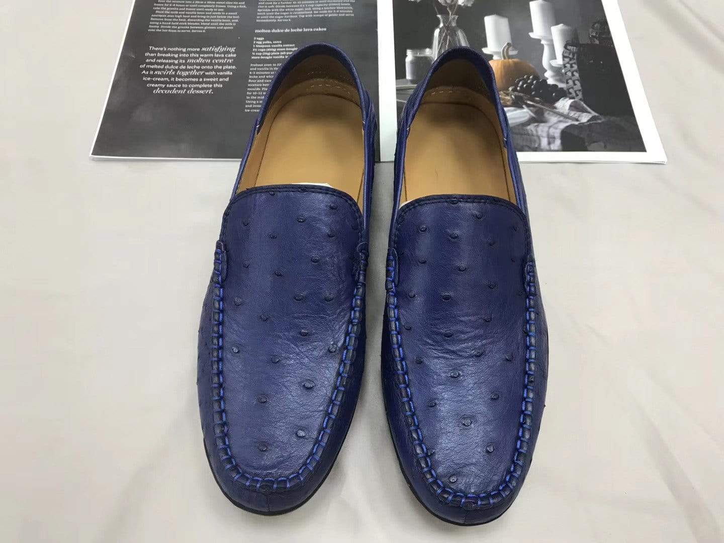 Crocodile Shoes Mens  Slip On Casual Fashion Ostrich Leather Penny Loafer Shoes Dark Blue