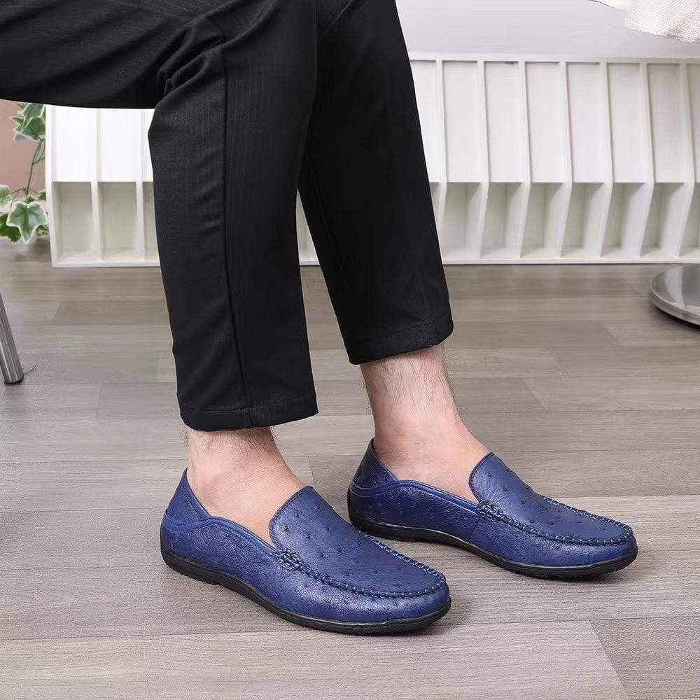 Crocodile Shoes Mens  Slip On Casual Fashion Ostrich Leather Penny Loafer Shoes Dark Blue