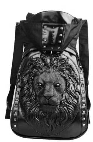 3D Backpack Mens Studded Lion King Hooded Backpack