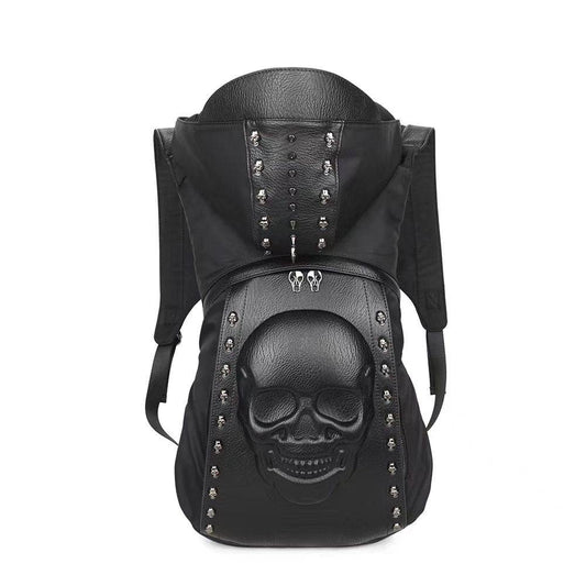 3D Backpack Mens Studded Smiling Skull Hooded Backpack Large