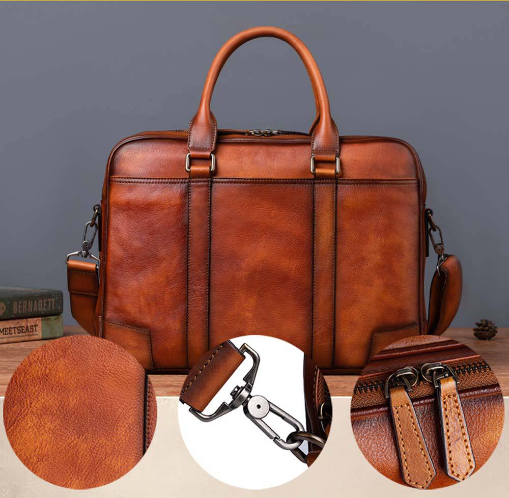 Mens Vintage Leather Buiness Briefcase Shoulder Bag 2732