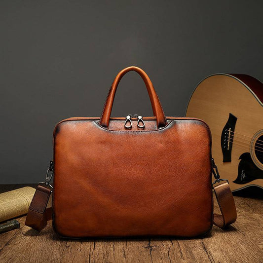 Mens Vintage Leather Buiness Briefcase Shoulder Cross Body Bag  Large Volumn 2800