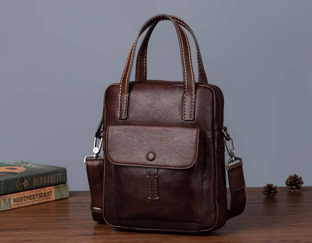 Mens Vintage Leather Cross Body Handle Bag