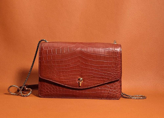 Mini Crocodile Leather Shoulder Cross Body Evening Bag Brown