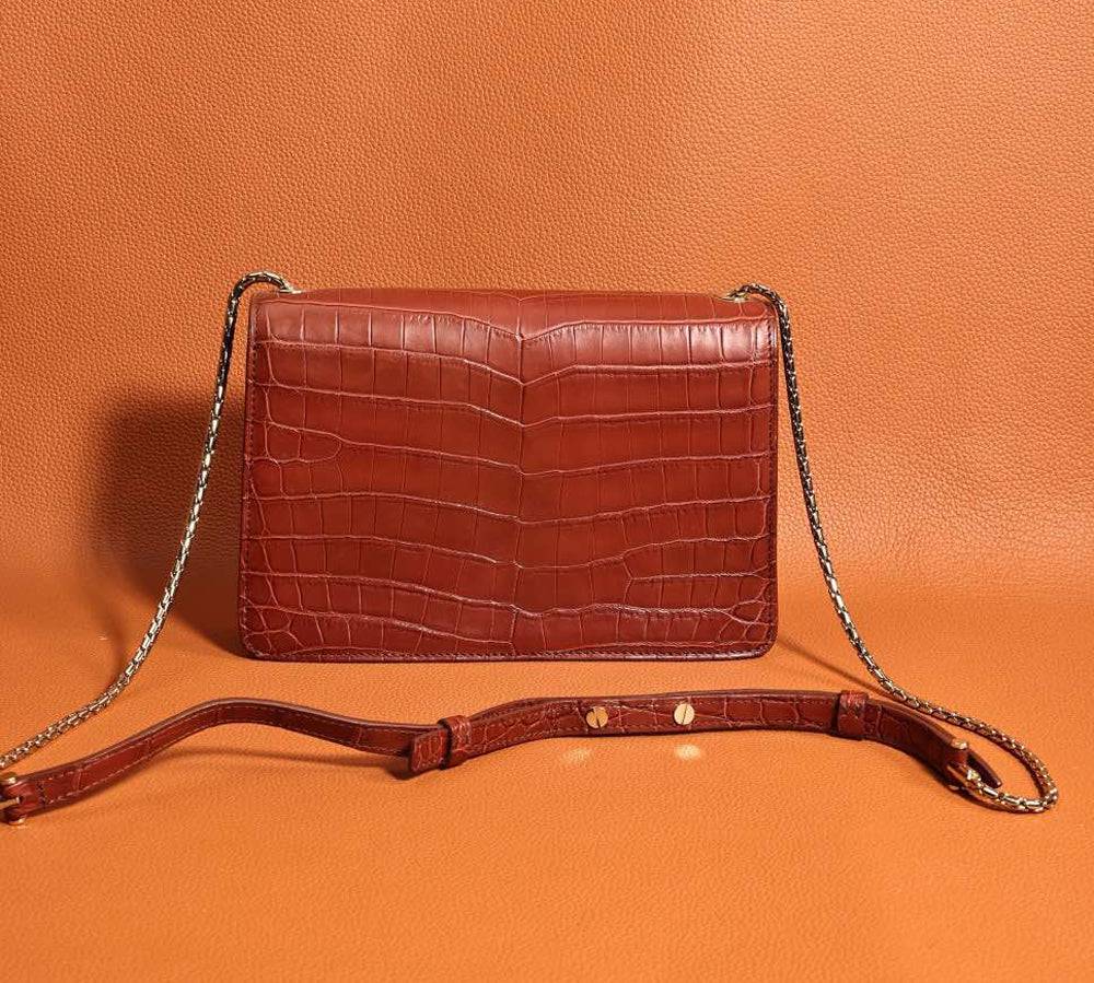 Mini Crocodile Leather Shoulder Cross Body Evening Bag Brown