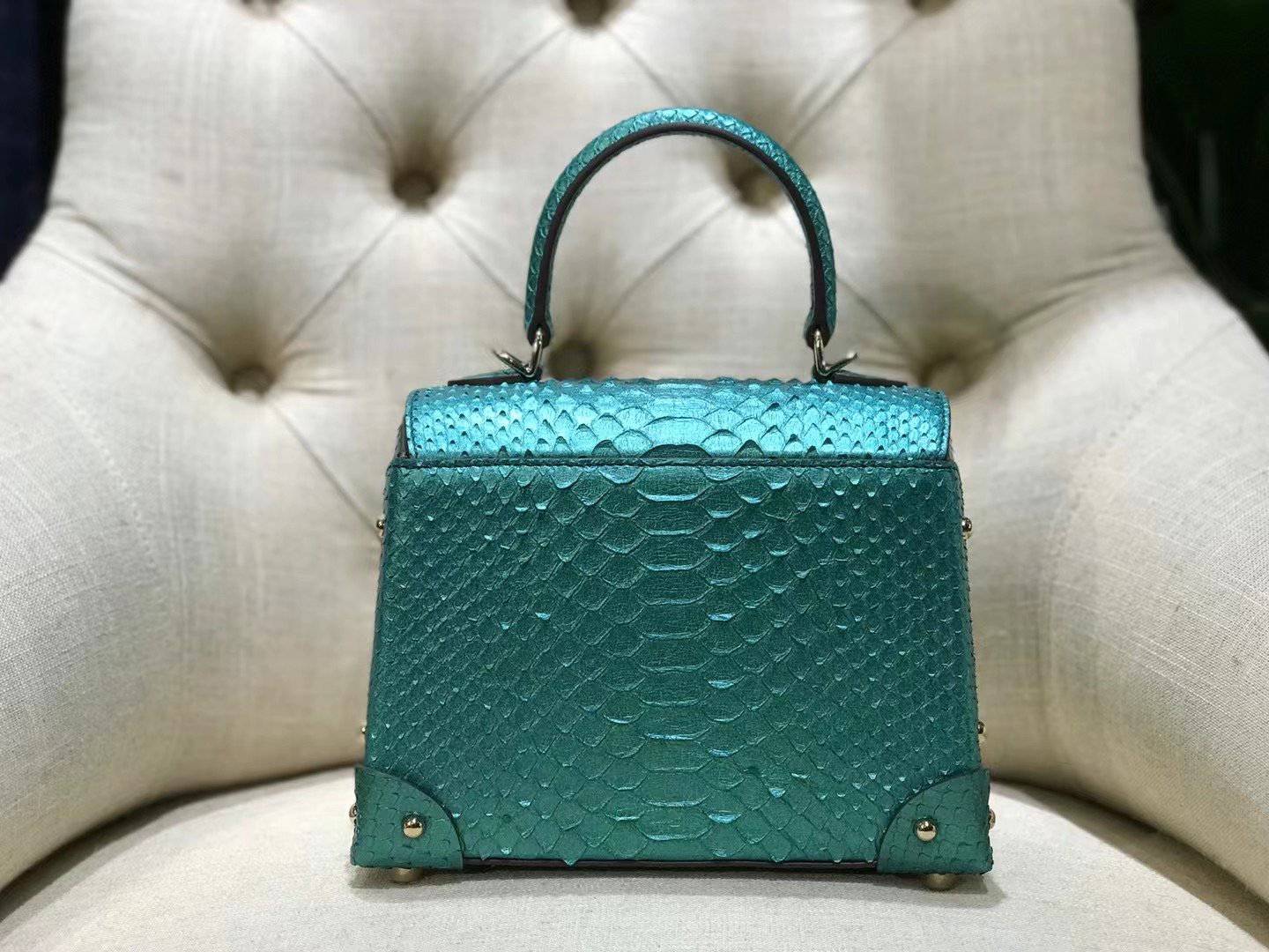 Mini Python Leather Rivet Top Handle Cross Body Bags Green