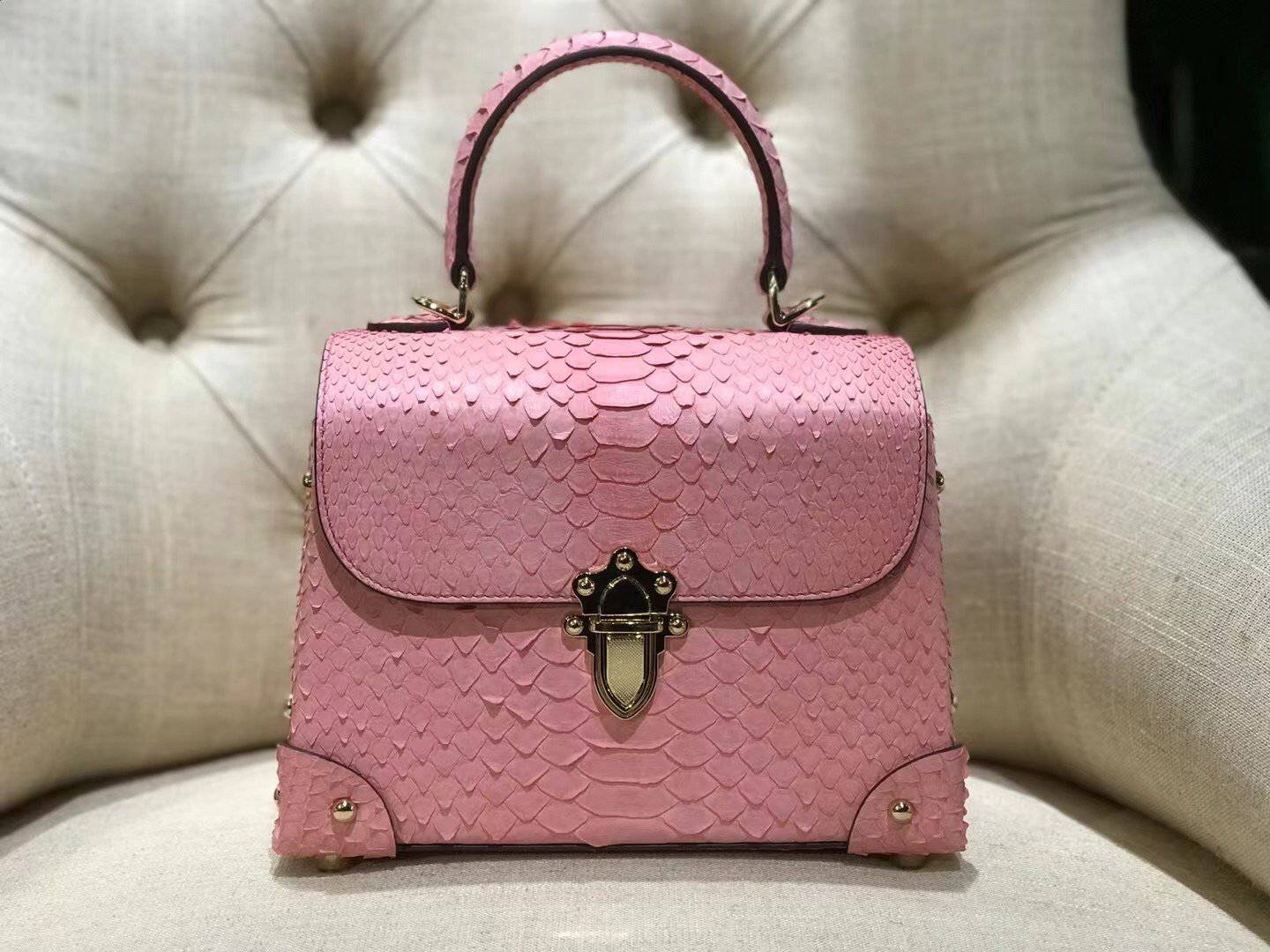 Mini Python Leather Rivet Top Handle Cross Body Bags  Pink