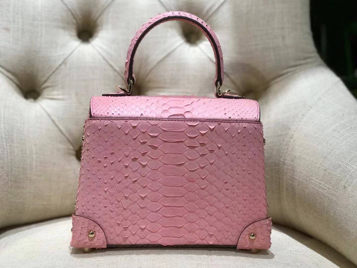 Mini Python Leather Rivet Top Handle Cross Body Bags  Pink