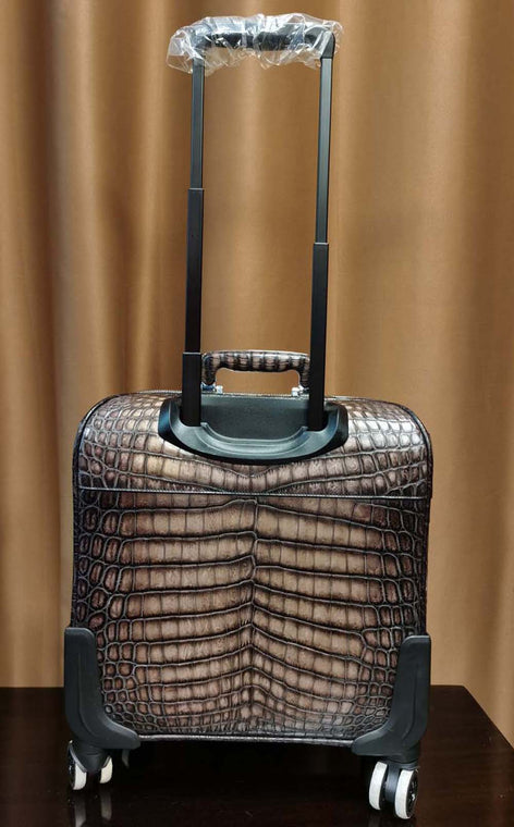 Nile  Crocodile Leather 15 in -Mini Carry- On Luggage Vintage Grey