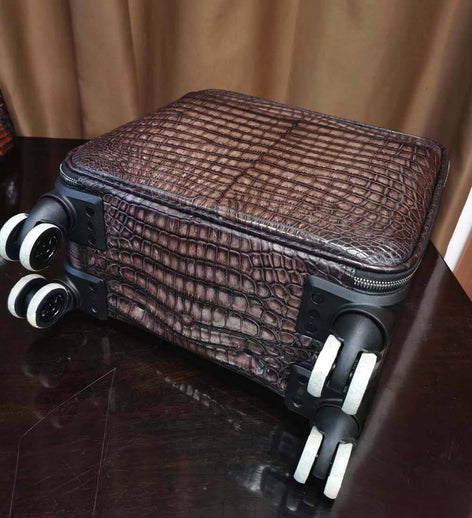 Nile  Crocodile Leather 15 in -Mini Carry- On Luggage Vintage Grey
