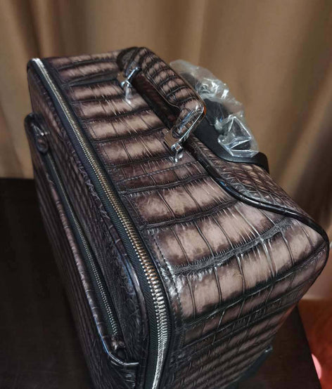 Nile  Crocodile Leather 15 in -Mini Carry- On Luggage Vintage Grey