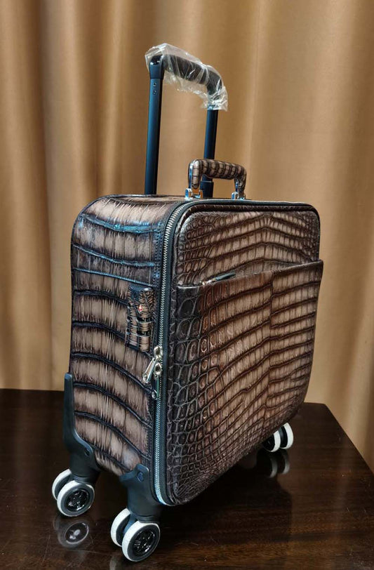 Nile  Crocodile Leather 15 in -Mini Carry- On Luggage Vintage Grey