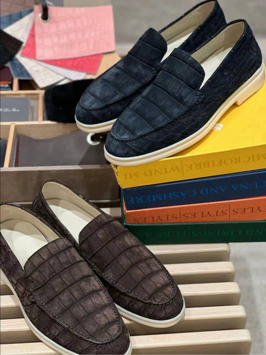 Nubuck Crocodile Shoes Men's Crocodile Leather Loafers Slip-On Dress Shoes Very Comfortable