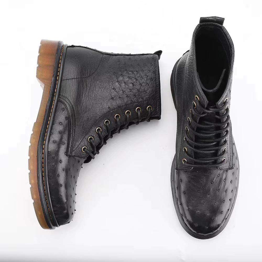 Crocodile Shoes Ostrich Leather Classic Unisex 8-Eye Boots