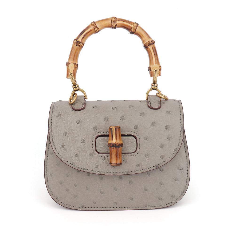 Ostrich Leather Nano Bamboo Top Handle Cross Body Bag