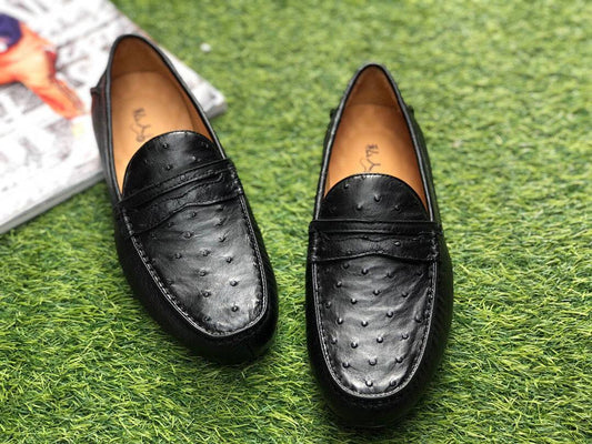 Crocodile Shoes Ostrich Leather Shoes Mens Slip-On Driving Loafer Shoes