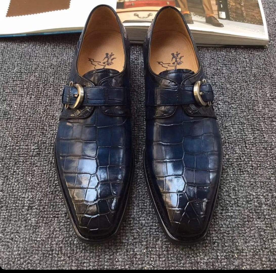 Preorder Genuine Crocodile Leather Penny Loafers  Slip-On Shoes Vintage Blue