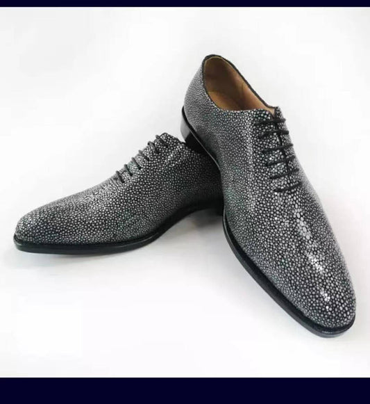 Preorder GenuinePearl Stingray Leather Mens Wingtip Formal Lace up Wedding Office Shoes