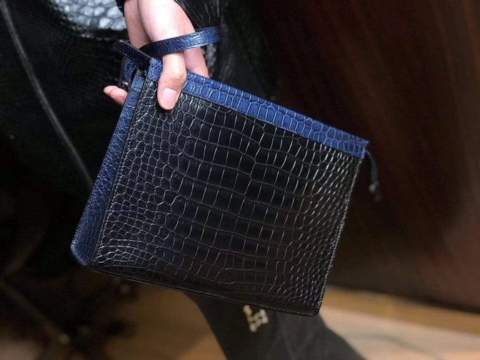 Preorder Men's Clutch Bag, Crocodile Belly  Leather Clutches ,pouch,Leather Zip pouch Bags