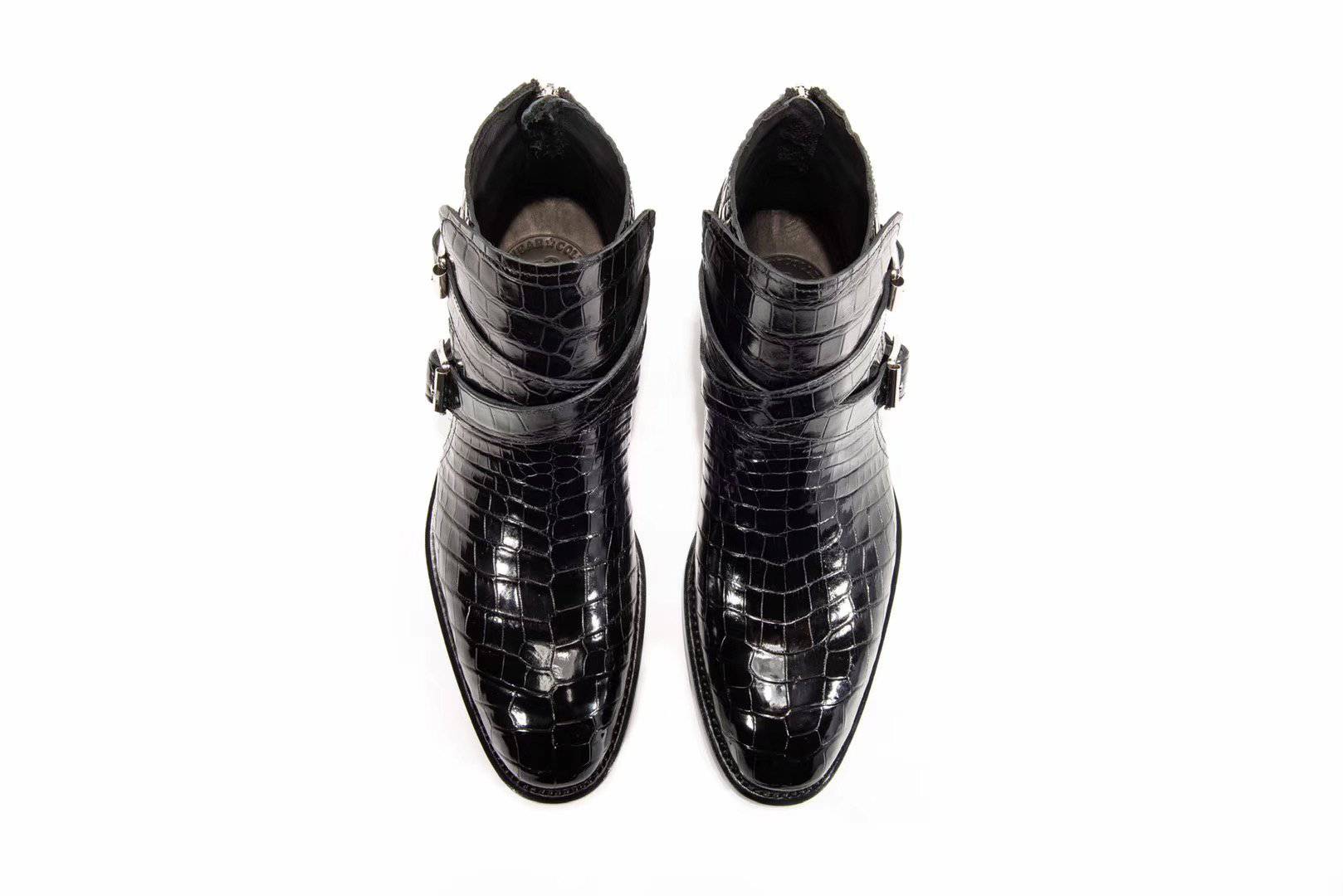 Preorder Mens Boots Genuine Crocodile Skin Leather High-top Lace Up  Anti-Slip Boot Black