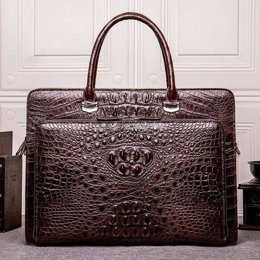 Preorder Mens Crocodile Leather Briefcase Laptop Computer Handbag Brown