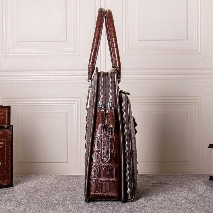 Preorder Mens Crocodile Leather Briefcase Laptop Computer Handbag Brown