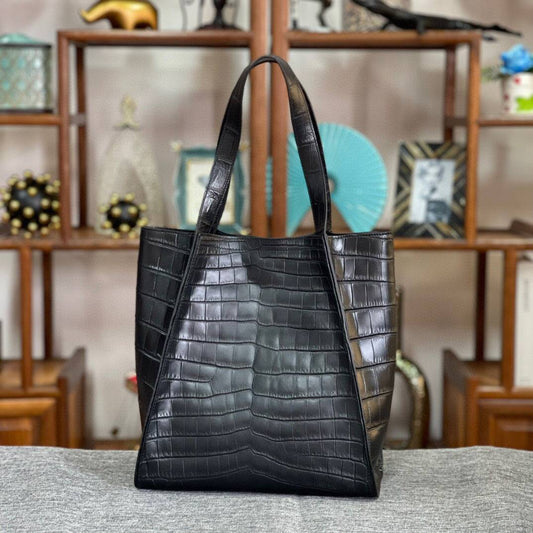 Preorder Unisex  Crocodile Belly Leather Hobo Shopper Bags