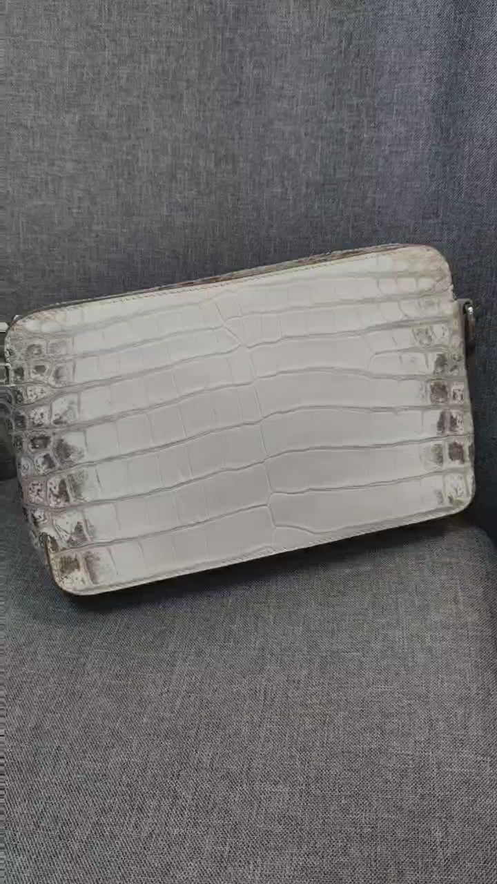 Himalaya White Genuine Crocodile Skin Leather Shoulder Chest Cross Body Clutch Bag