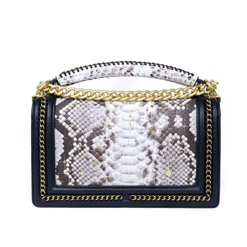 Python Leather Flap Chain Shoulder Cross Body Bag