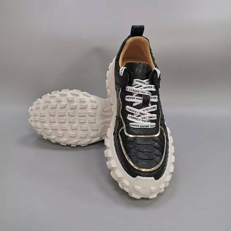 Crocodile Shoes Python Leather Rubber Platform Sneakers