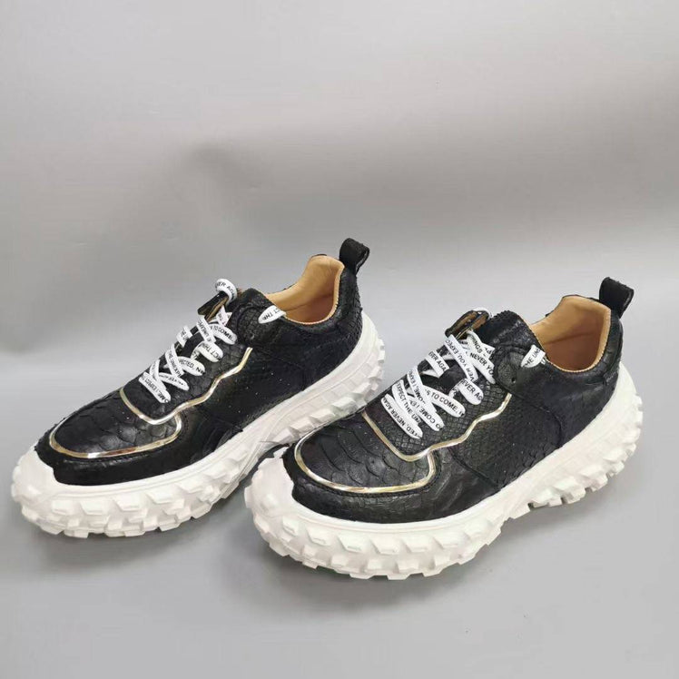 Crocodile Shoes Python Leather Rubber Platform Sneakers