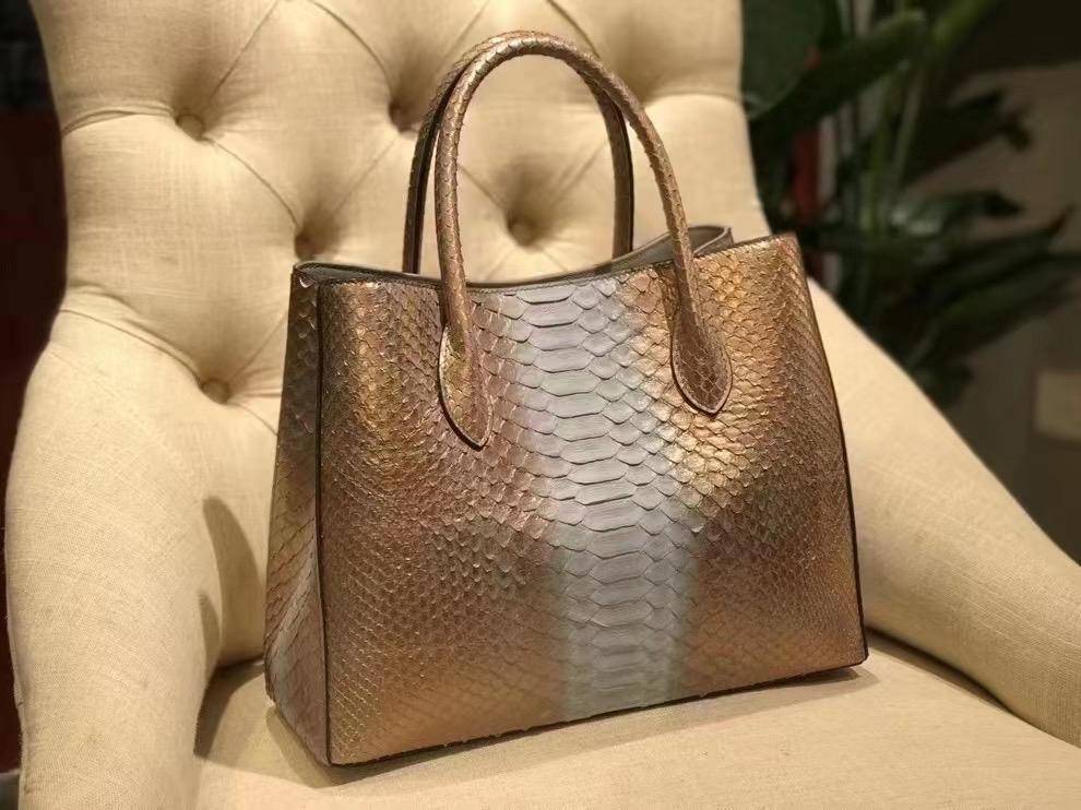 Python Leather Tote Shoulder Cross Body Bags For Women Gold