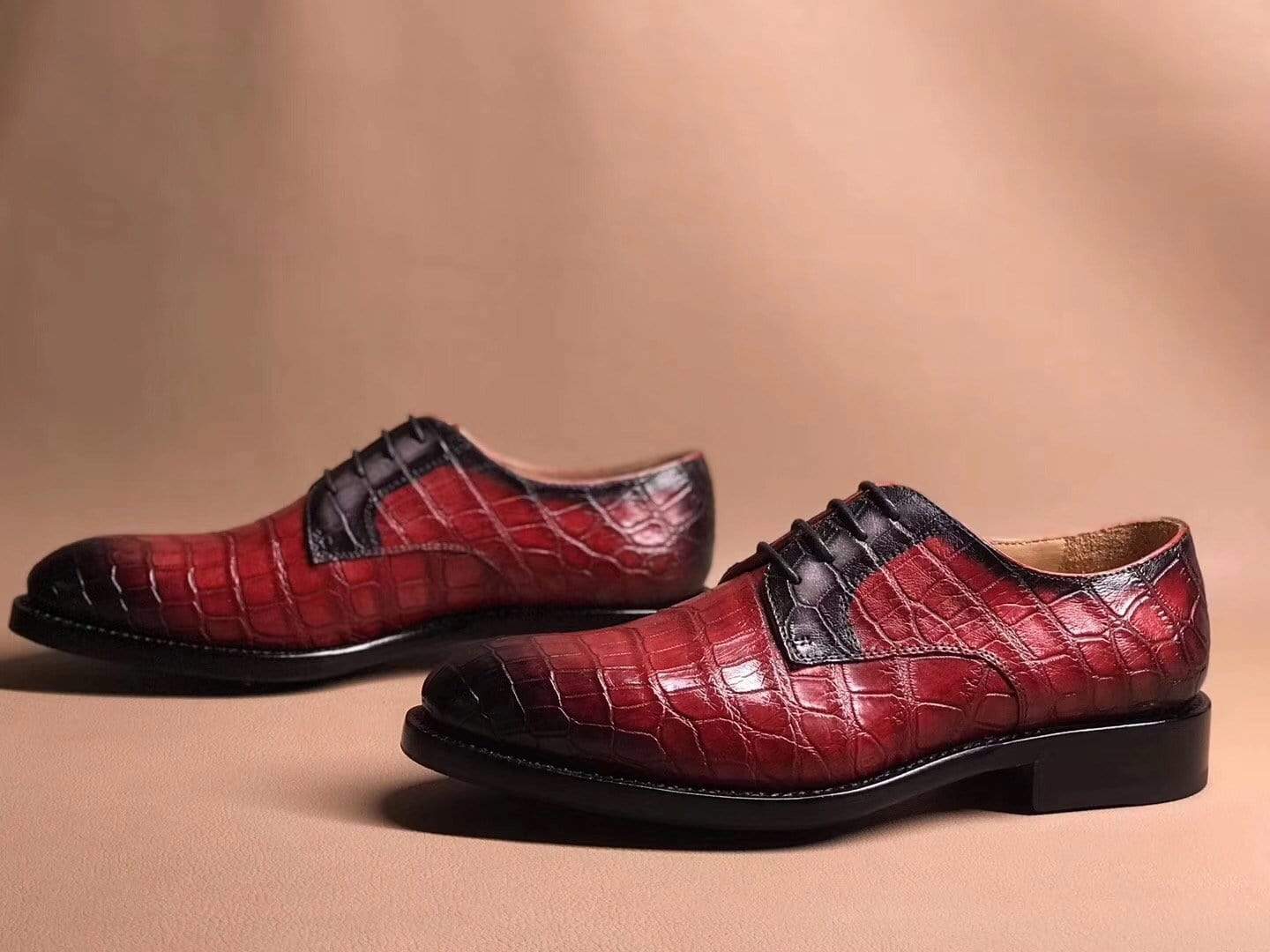 Crocodile Shoes Red Crocodile Leather Lace Up Shoes