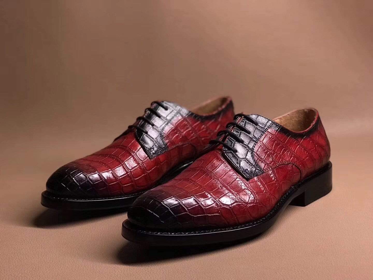 Crocodile Shoes Red Crocodile Leather Lace Up Shoes