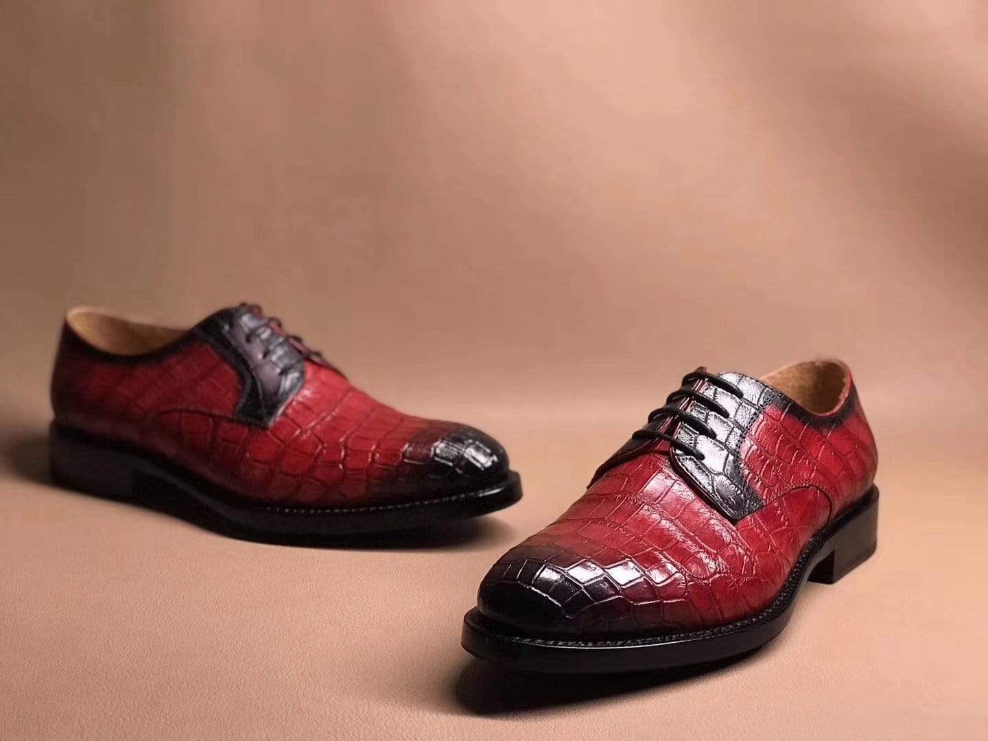 Crocodile Shoes Red Crocodile Leather Lace Up Shoes