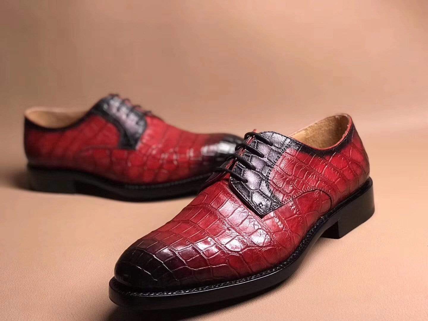 Crocodile Shoes Red Crocodile Leather Lace Up Shoes