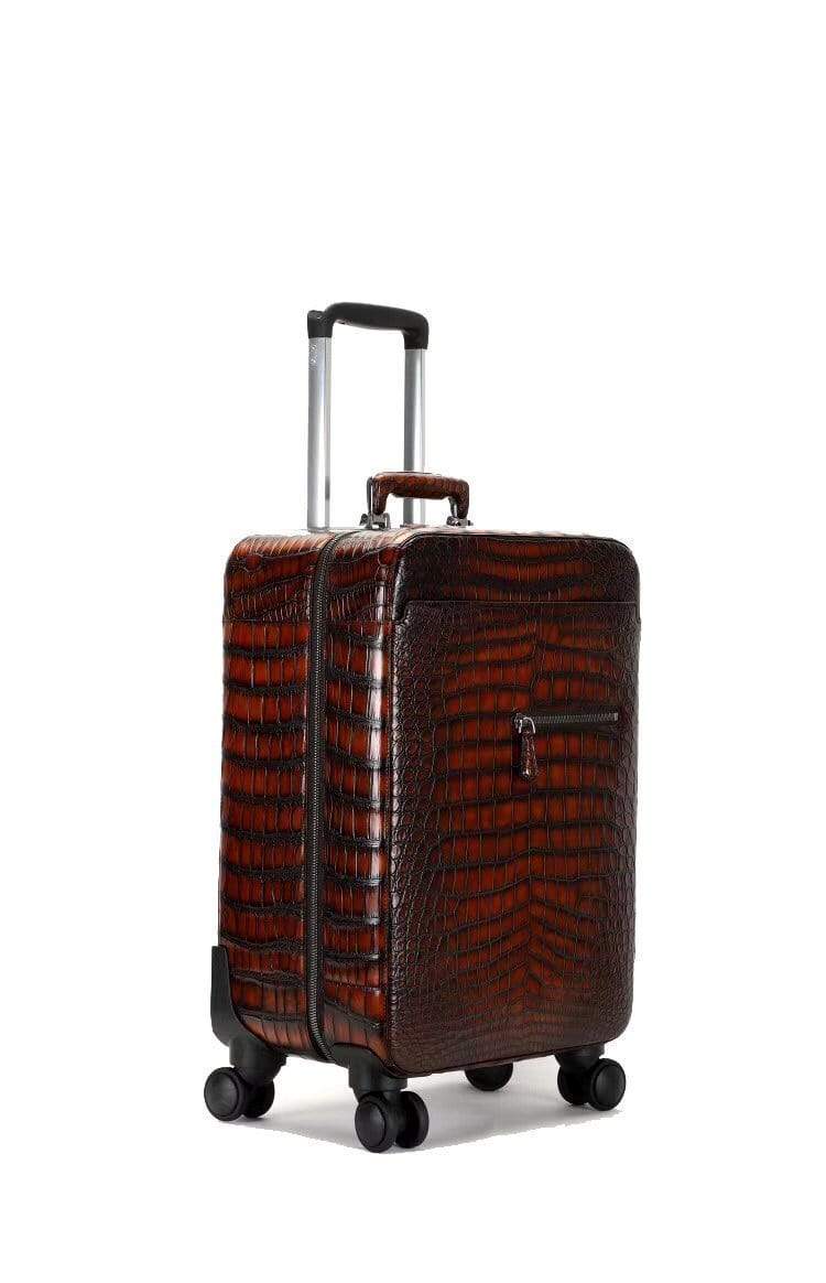 Retro Crocodile  Leather Trolley/Roll Aboard Suitcase Weekend/Travel Bag Trolley Case Universal Wheels Box Suitcase Pull Case