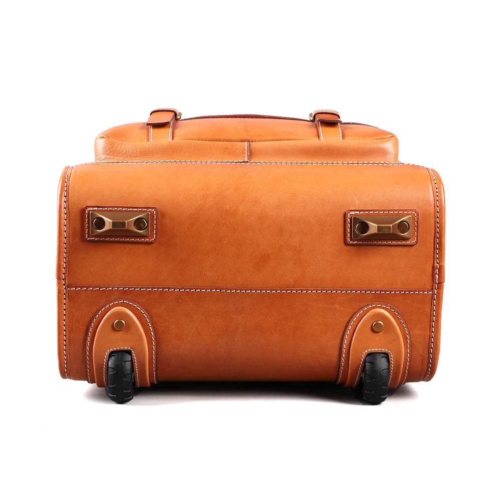 Men Business Genuine Vegetable Tanned Leather Rolling Luggage Spinner Retro Wheel Business Large Capacity Suitcase Bag 22 inch Women Multifunction Trolleys Travel Bag